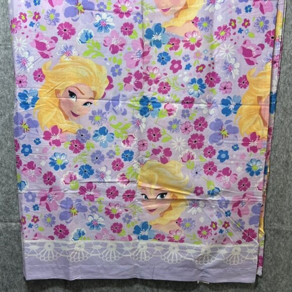 Disney Frozen Twin Size Flat Sheet Purple Floral With Elsa